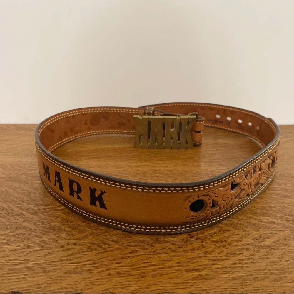 Vintage leather belt brass buckle Mark 32